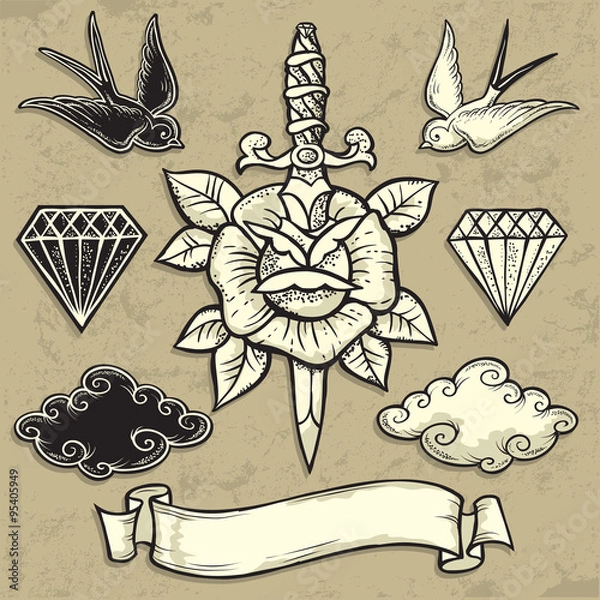 Obraz Old School Rose and Dagger