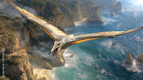 Obraz Pteranodon Soaring Above Coastal Cliffs During the Late Cretaceous Period
