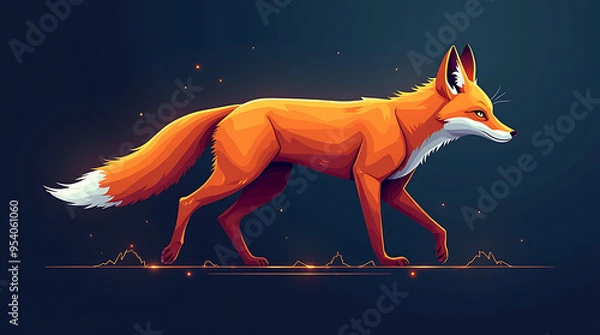Obraz Flat 3D Fox with Digital Glowing Lines and Futuristic Design
