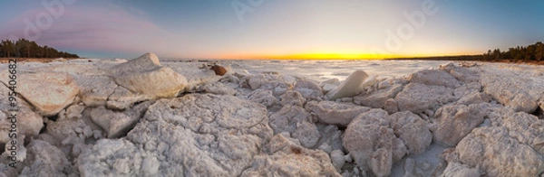 Obraz Hummocks on the shore of the Baltic Sea. Winter landscape.