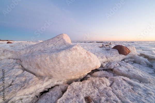 Obraz Hummocks on the shore of the Baltic Sea. Winter landscape.