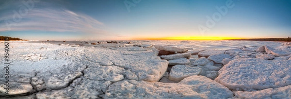 Obraz Hummocks on the shore of the Baltic Sea. Winter landscape.