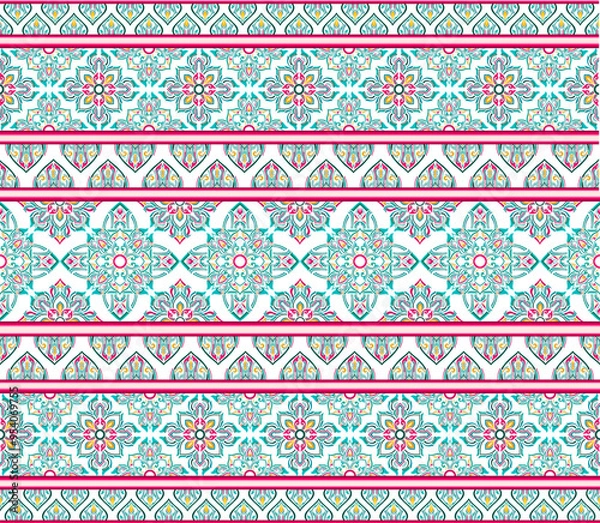 Fototapeta seamless pattern, ikan, indian pattern,detailed, vintage geometric floral seamless pattern, batik, geometric, tribal, print, vector
