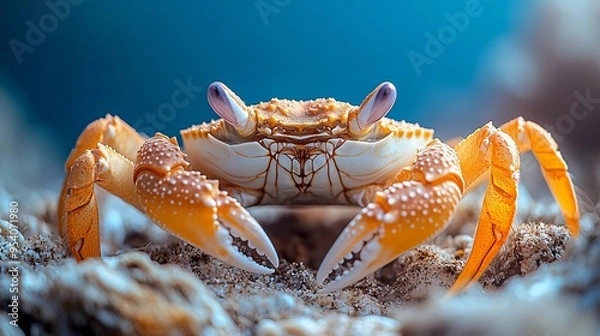 Fototapeta Yellow crab standing on a rock in the seabed