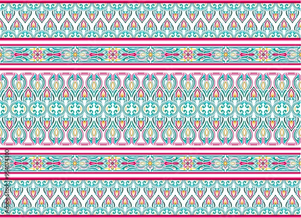 Obraz seamless pattern, ikan, indian pattern,detailed, vintage geometric floral seamless pattern, batik, geometric, tribal, print, vector
