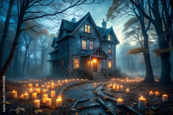 Fototapeta spooky and mysterious haunted house