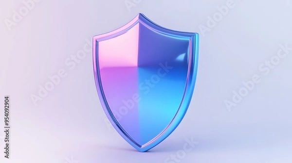Fototapeta Shield depicting protection. shield 3d icon. Protection, defense and security concept symbol: blue and purple shield on isolated on white background