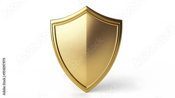 Fototapeta Shield depicting protection. shield 3d icon. Protection, defense and security concept symbol: golden shield on isolated on white background