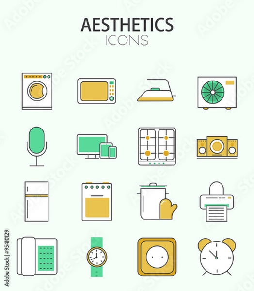 Fototapeta Vector modern thin line flat design of icons set.