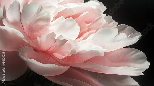Fototapeta   Pink-and-white flower on black background with soft focus on flower center