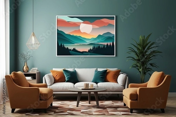 Fototapeta Vibrant Modern Art Landscape Poster for Stylish Home Office Decor