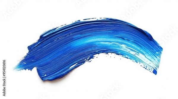 Fototapeta Abstract blue paint stroke on white background.