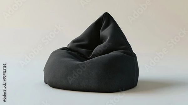 Fototapeta Charcoal black bean bag in pastels, showcased minimally in 3D.