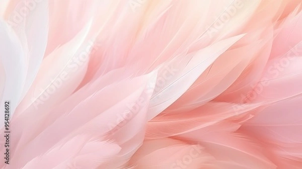 Fototapeta A soft, pastel-colored background featuring delicate feathers in shades of pink and white.