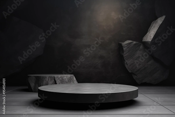 Obraz Black, dark and gray geometric Stone and Rock shape background