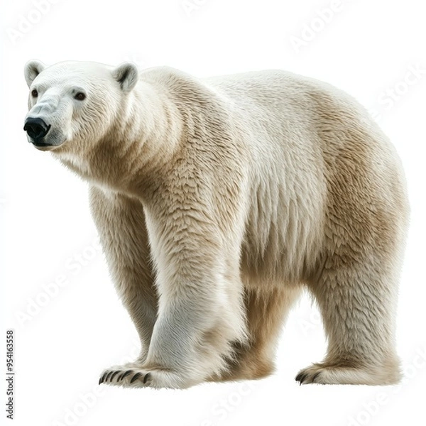 Fototapeta A polar bear stands on a white background