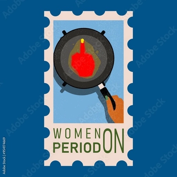 Fototapeta JPEG Illustration of 'Women on Period' Stamp with Fried Egg in Middle Finger Shape
