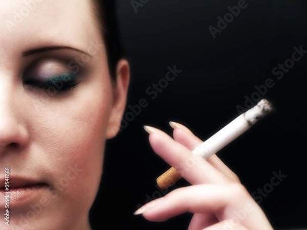 Fototapeta Half woman face with closed eye and cigarette