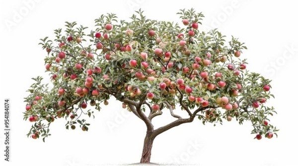 Fototapeta A apple tree with fruit isolated over white background