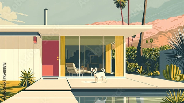 Obraz Midcentury home with chihuahua 