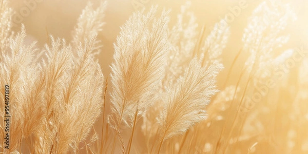 Fototapeta The pampas have a gentle, fluffy texture with shades of soft gold