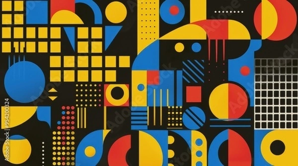 Fototapeta A vibrant abstract composition featuring geometric shapes and bold colors.