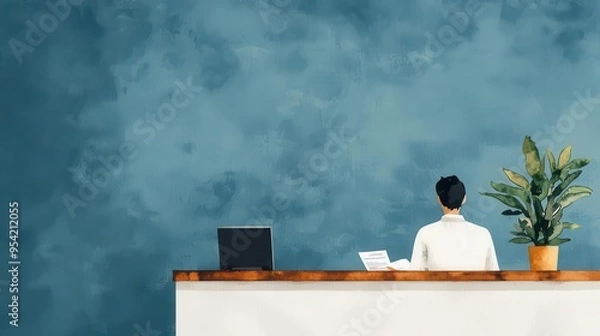 Obraz Payday loan office, customer filling out paperwork, watercolor style