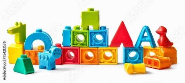 Fototapeta children's multi-colored construction set on white background