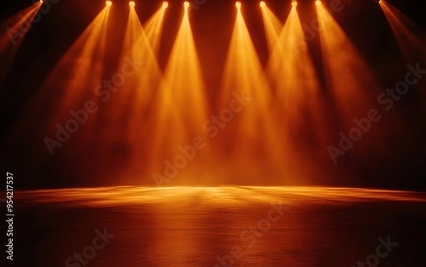 Obraz Illuminated stage with warm orange lights creating a vibrant atmosphere ready for a performance or event.