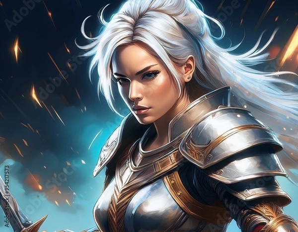 Fototapeta 甲冑を着て戦う女戦士