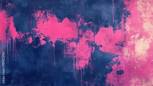 Fototapeta Painting of pink, blue, and white abstract texture art with drips and splashes