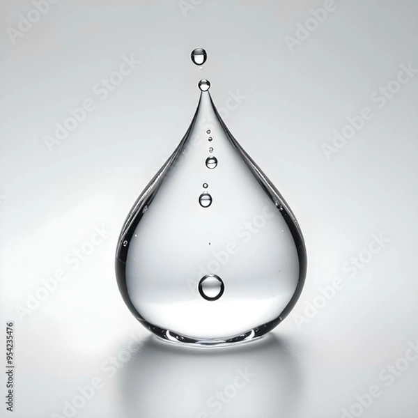 Fototapeta Water Drop: A Simple and Elegant Image of a Water Droplet in black and white  Suspended in Mid-Air