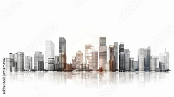 Fototapeta Downtown Urban Skyline with Impressive Skyscrapers and Blue Sky View, Business City Architecture Panorama