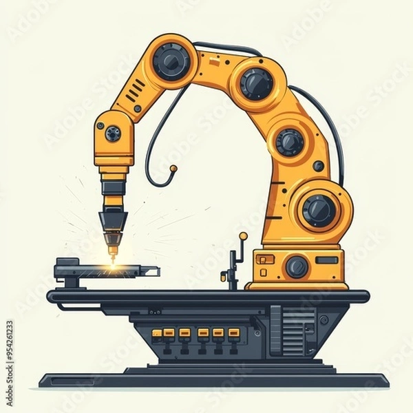 Obraz Modern Industrial Robotic Arms isometric 3d illustration at assembling process