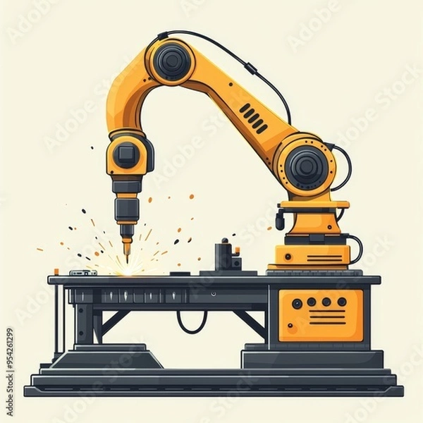 Obraz Modern Industrial Robotic Arms isometric 3d illustration at assembling process