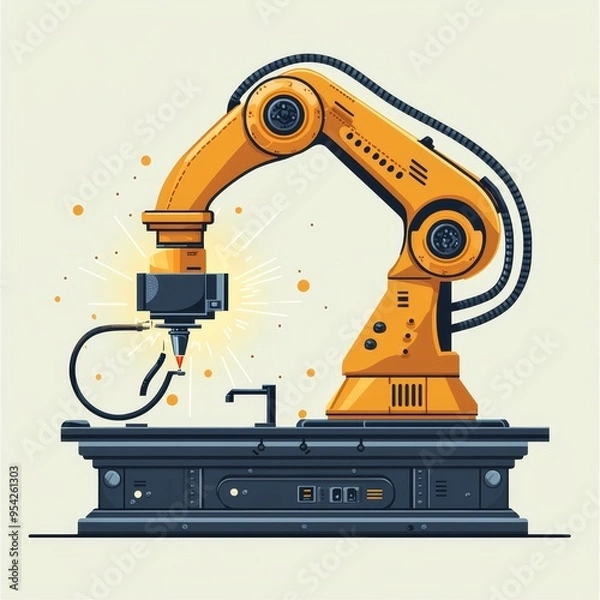 Obraz Modern Industrial Robotic Arms isometric 3d illustration at assembling process