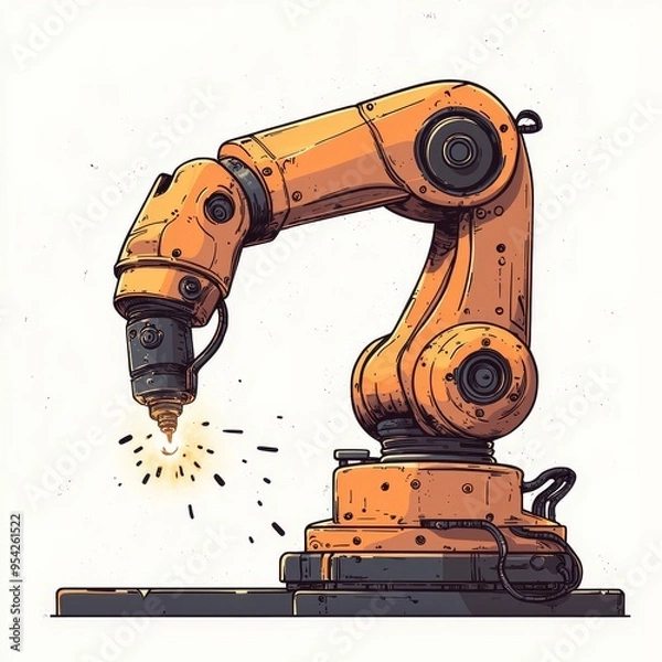 Obraz Modern Industrial Robotic Arms isometric 3d illustration at assembling process