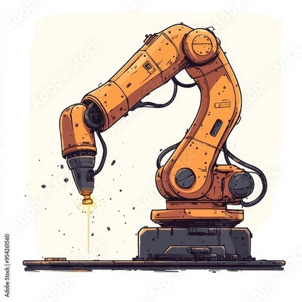 Obraz Modern Industrial Robotic Arms isometric 3d illustration at assembling process