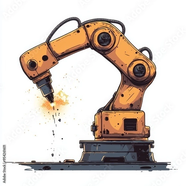 Obraz Modern Industrial Robotic Arms isometric 3d illustration at assembling process