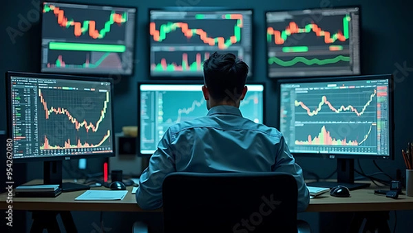 Obraz Business man looking at finance data