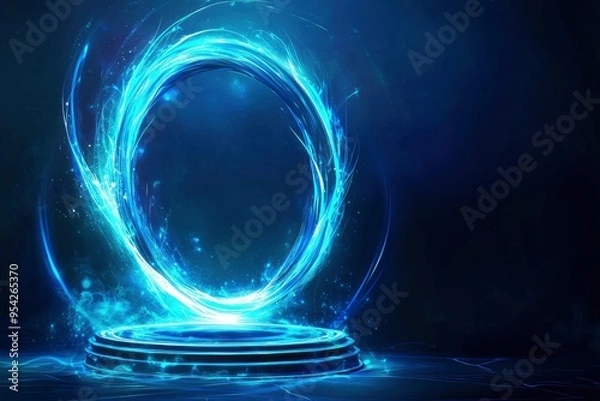 Fototapeta Portal light effect on a dark background. Light bright blue swirl. Bright light round teleport podium. Magic gate in a fantasy game. Vector 10 EPS , ai