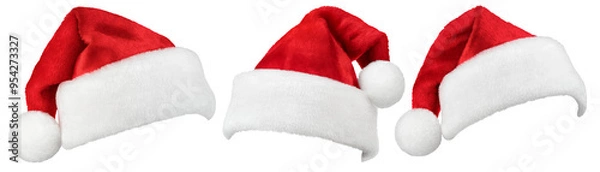 Obraz Set of Santa Claus red hat or Christmas red cap isolated on transparent background