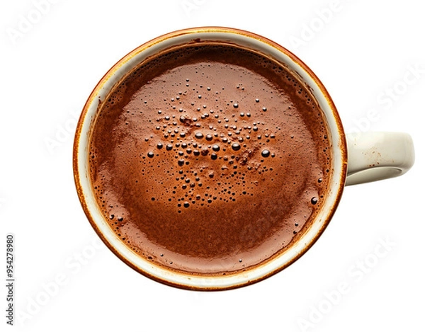 Fototapeta Top view of hot chocolate on transparent background.