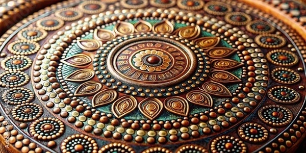 Fototapeta Close up of a decorative object with intricate circles and dots pattern