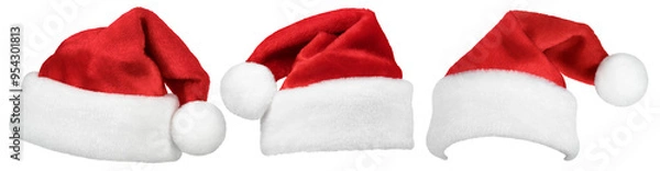 Obraz Set of Santa Claus red hat or Christmas red cap isolated on transparent background