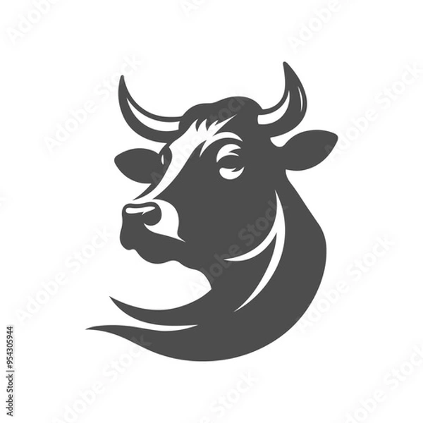 Fototapeta Silhouette of a moo. Black vector art of cow head. Logotype icon on isolated background.