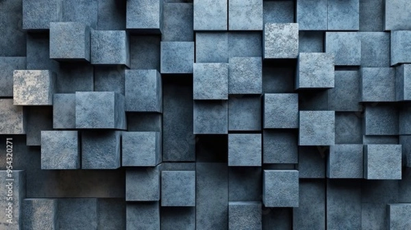 Fototapeta Abstract Textured Blue Cube Wall