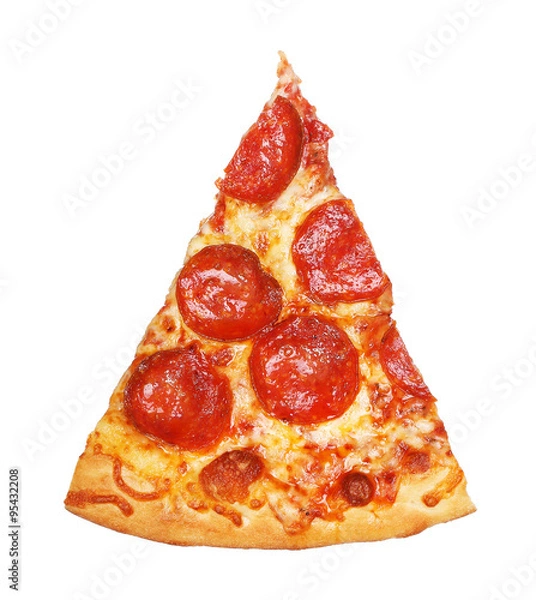Obraz Pokrój świeżego włoskiego klasycznego oryginalnej pizzy pepperoni izolowanej