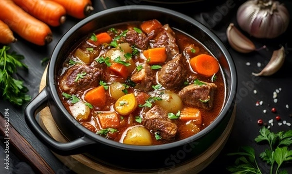 Fototapeta Beef stew with various vegetables, Generative AI