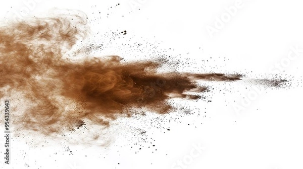 Fototapeta Abstract Powder Explosion with Chili Powder Centered, Dust Particles Flying, Creative Concept for Design and Decoration. High-Definition Abstract Shape and Texture in a White Background